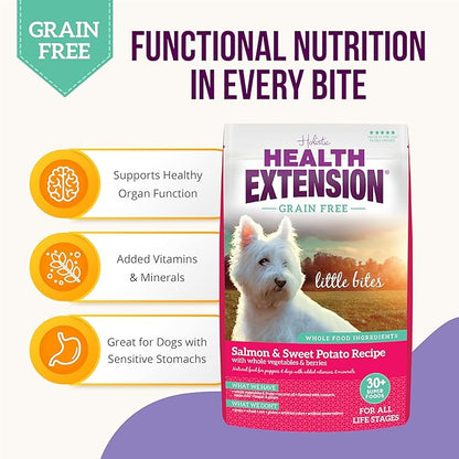 Health Extension Grain Free Little Bites for Dogs, Natural Food with Added Vitamins & Minerals, Perfect for Teacup, Toy & Small Dogs, Salmon & Sweet Potato Little Bites Recipe (3.5lb Bag)
