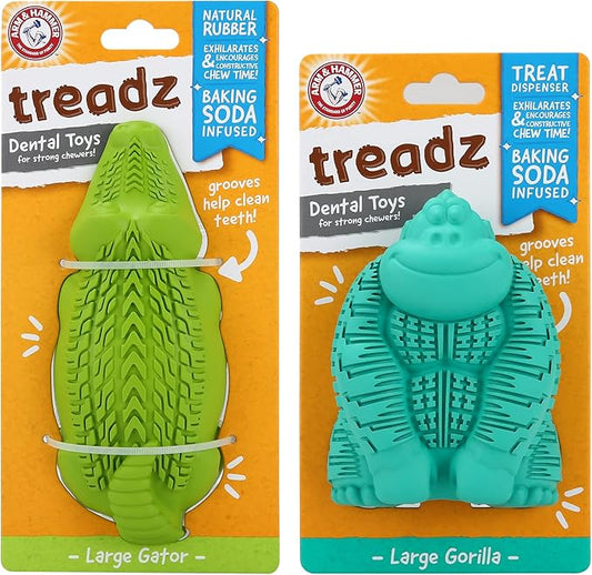 Arm & Hammer for Pets Super Treadz Dental Chew Toy for Dogs, Gator and Gorilla Bundle | Dog Dental Toys from Arm and Hammer | Dog Chew Toys, Gorilla Treadz, Gator Treadz | Dental Toys for Dogs