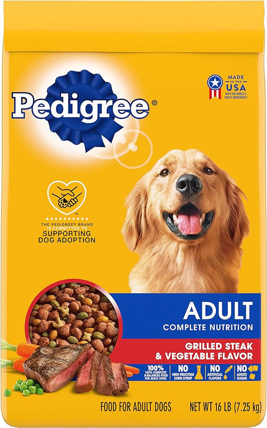 Pedigree Complete Nutrition Adult Dry Dog Food Grilled Steak & Vegetable Flavor Dog Kibble, 16 lb. Bag