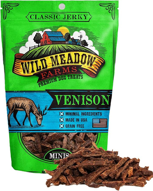 Wild Meadow Farms - Classic Venison Minis, Soft Jerky Training Treats for Dogs, Grain-Free, All-Natural & Perfectly Sized for Training, High-Value Rewards in a Convenient 3.5 Ounce Pouch