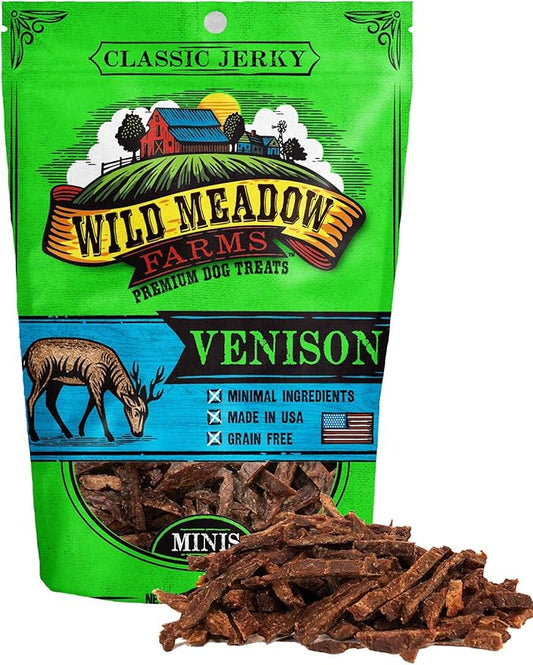 Wild Meadow Farms - Classic Venison Minis, Soft Jerky Training Treats for Dogs, Grain-Free, All-Natural & Perfectly Sized for Training, High-Value Rewards in a Convenient 3.5 Ounce Pouch