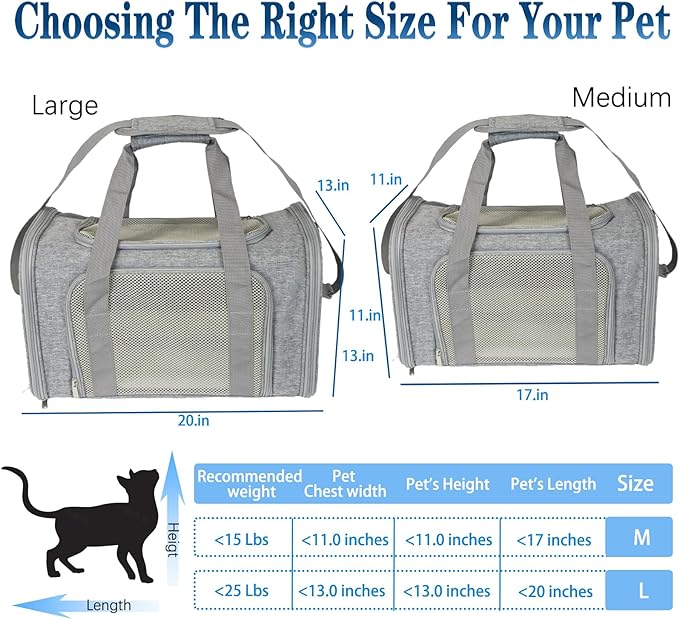 Dog Cat Carrier Pet Carriers for Small Medium Large Cats Dogs Carrier Soft Sided Small Puppy Dog Carrier Portable Foldable Airline Approved Dog Cat Travel Carrier Grey Medium