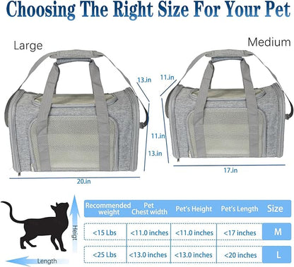 Dog Cat Carrier Pet Carriers for Small Medium Large Cats Dogs Carrier Soft Sided Small Puppy Dog Carrier Portable Foldable Airline Approved Dog Cat Travel Carrier Grey Medium