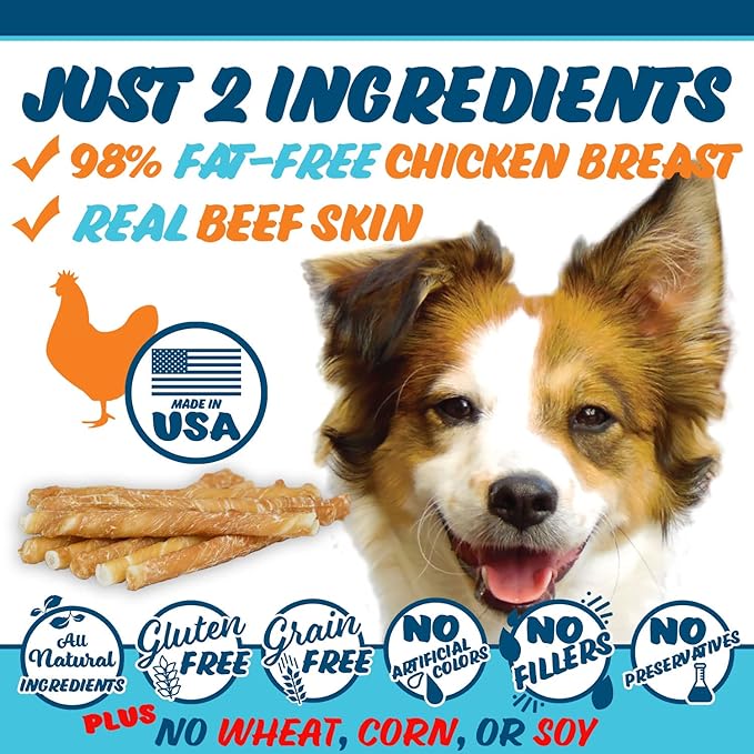 Chicken On A Stick Crunchy & Chewy Chicken Jerky Wrapped Rawhides for Dogs, Made in USA 2 in 1 Dog Treats for Small Dogs to Medium Dogs, Medium 35 Ct