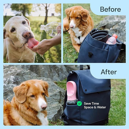 MalsiPree Dog Water Bottle Portable – Leak Proof and Lightweight Water Bottle for Dogs – Dog Travel Water Bottle with Bowl – Dog Walking Accessories (12OZ, Pink)