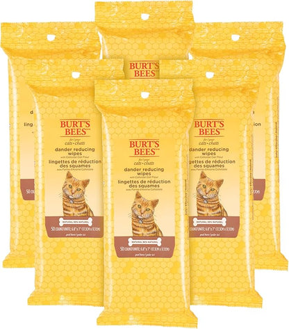 Burt's Bees for Pets Cat Naturally Derived Dander Reducing Wipes - Kitten and Cat Wipes for Grooming - Cruelty Free, Formulated without Sulfates and Parabens, Made in the USA, 50 Count - 6 Pack