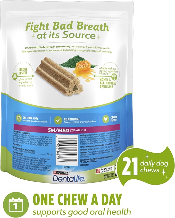 Purina DentaLife ActivFresh Chicken Flavor Small/Medium Breed Adult Dog Dental Chews - 21 ct. Pouch