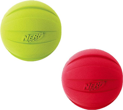 Nerf Dog Classic Ball Dog Toy with Interactive Squeaker, Lightweight, Durable and Water Resistant, 3.8 Inches, for Medium/Large Breeds, Two Pack, Green and Red