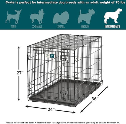MidWest Homes for Pets Dog Crate | Life Stages 36' Folding Metal Divider Panel, Floor Protecting Feet, Leak-Proof Pan 36L x 23W 25H Inches, Intermediate Breed, Black