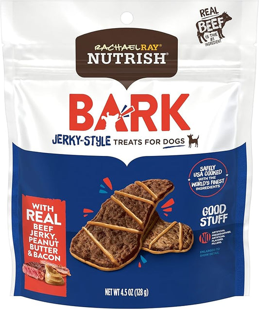 Nutrish Rachael Ray Bark Jerky-Style Dog Treats with Real Beef Jerky, Peanut Butter & Bacon, 4.5 Ounce (Pack of 5)