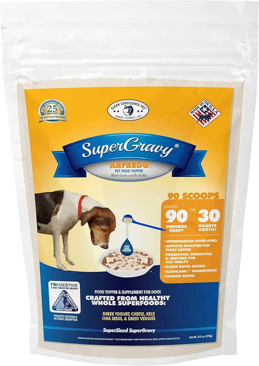 SuperGravy ARFredo - Natural Dog Food Gravy Topper - Hydration Broth Food Mix - Human Grade – Kibble Seasoning for Picky Eaters – Gluten Free & Grain Free, white, 90 scoop (01073)