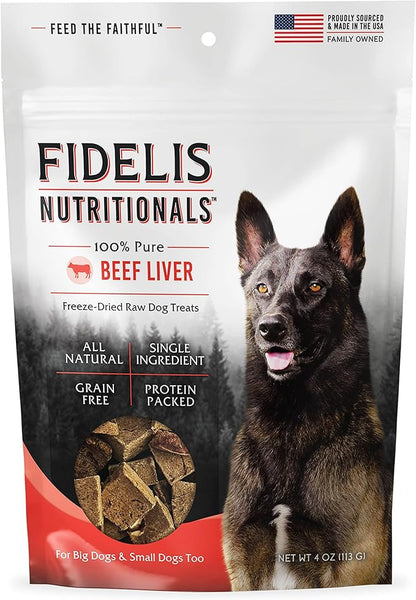 FIDELIS Freeze Dried Dog Treats for Large & Small Dogs - Made with USA Raw Beef Liver, Single Ingredient, Grain-Free, Gluten-Free (4 oz)