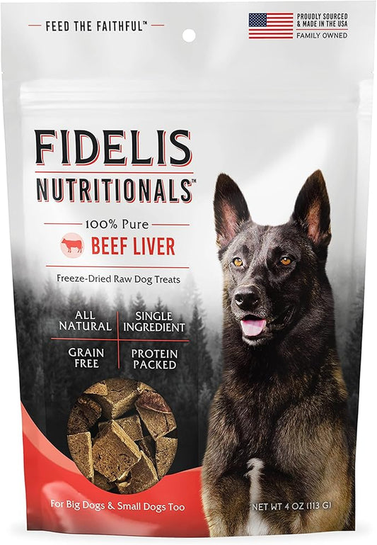 FIDELIS Freeze Dried Dog Treats for Large & Small Dogs - Made with USA Raw Beef Liver, Single Ingredient, Grain-Free, Gluten-Free (4 oz)