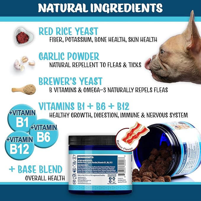 Flea and Tick Prevention for Dogs Chewables Supplement - Made in USA - Natural Flea & Tick Control for Dogs - Oral Flea Pills for Dogs - Flea Defense - All Breeds & Ages