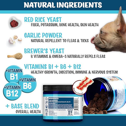 Flea and Tick Prevention for Dogs Chewables Supplement - Made in USA - Natural Flea & Tick Control for Dogs - Oral Flea Pills for Dogs - Flea Defense - All Breeds & Ages