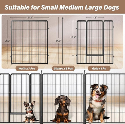 HealSmart Dog Playpen Indoor, Puppy Playpen Indoor for Yard, Camping, 32" Height 8 Panels Heavy Duty Dog Pen for Small/Medium Dogs, Black