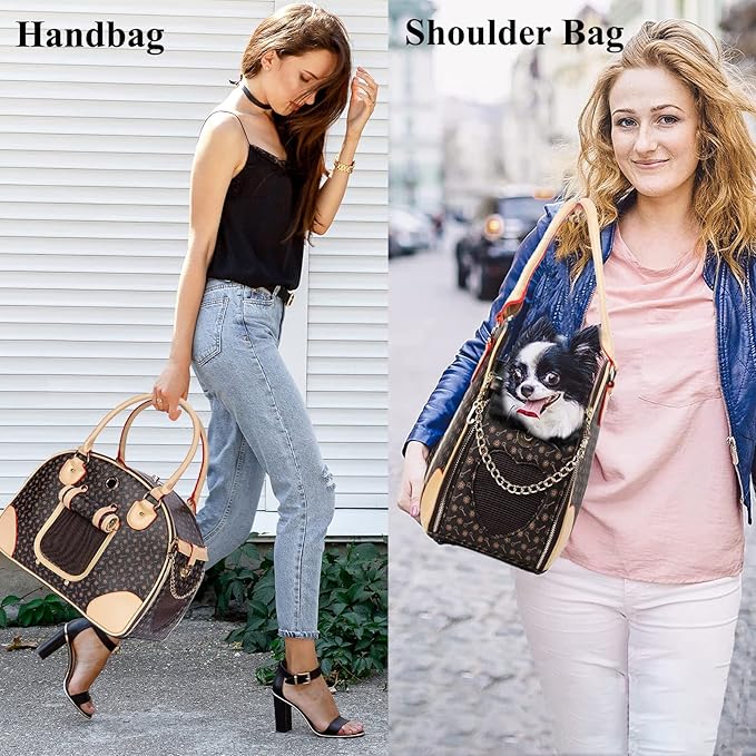 Adriene's Choice Luxury Pet Carrier, Puppy Small Dog Carrier, Cat Carrier Bag, Waterproof Premium PU Leather Carrying Handbag for Outdoor Travel Walking Hiking Shopping…
