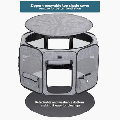 Petsfit Puppy Dog Playpen Indoor, Small Playpen for Dogs Cat Playpen Outdoor, Portable with Carrying Case, Removable Zipper Sealed Cover Playpen Mat Grey Small (29.5"x29.5"x16.5"H)