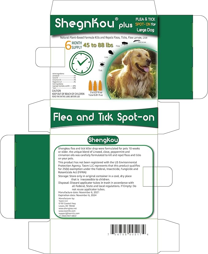 Total Pest Defense: Dog Flea and Tick Prevention Drops, Repels Efficiently, Natural Formula, Comes with Free Flea Collar and Comb, for Dogs 4-44-88 lbs, (6 Month Supply)