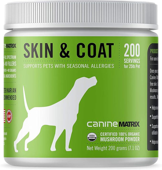 Canine Organic Mushroom Powder Skin and Coat Supplement, 200 Grams (Packaging May Vary)
