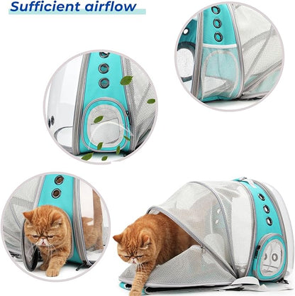 Lollimeow Bubble Expandable Cat Backpack Pet Travel Carrier for Cats and Dogs (Green-Expandable)