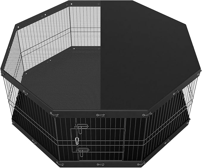 VEVOR Foldable Metal Dog Exercise Pen, Pet Playpen Dog Fence for Camping with Top Cover and Bottom Pad, 24" H 8 Panels, Puppy Crate Kennel Indoor Outdoor for Medium Dogs, Both for Home&Yard