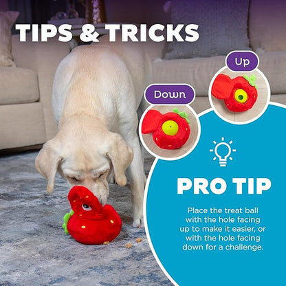 Outward Hound Nina Ottosson Fruity Findz Interactive Plush Dog Puzzle with Treat Ball Dog Enrichment Toys, Plush, Red