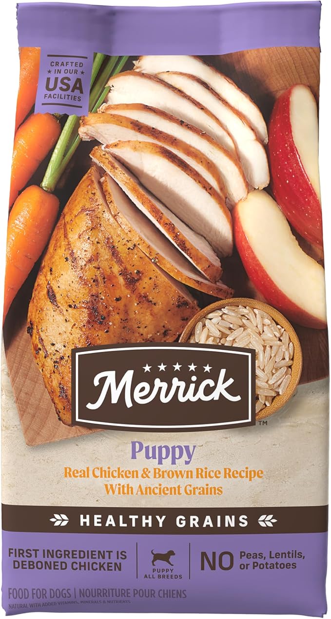 Merrick Healthy Grains Premium Dry Dog Food, Wholesome And Natural Kibble For Healthy Digestion, Puppy Recipe - 4.0 lb. Bag