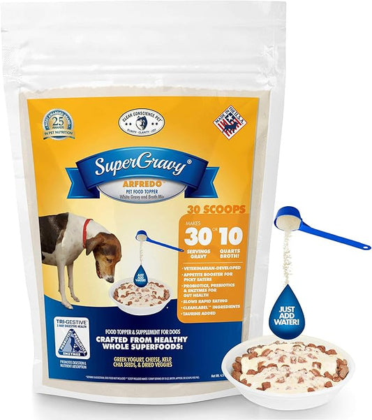 SuperGravy ARFredo - Natural Dog Food Gravy Topper - Hydration Broth Food Mix - Human Grade – Kibble Seasoning for Picky Eaters – Gluten Free & Grain Free, 30 Scoop, 01047 , white