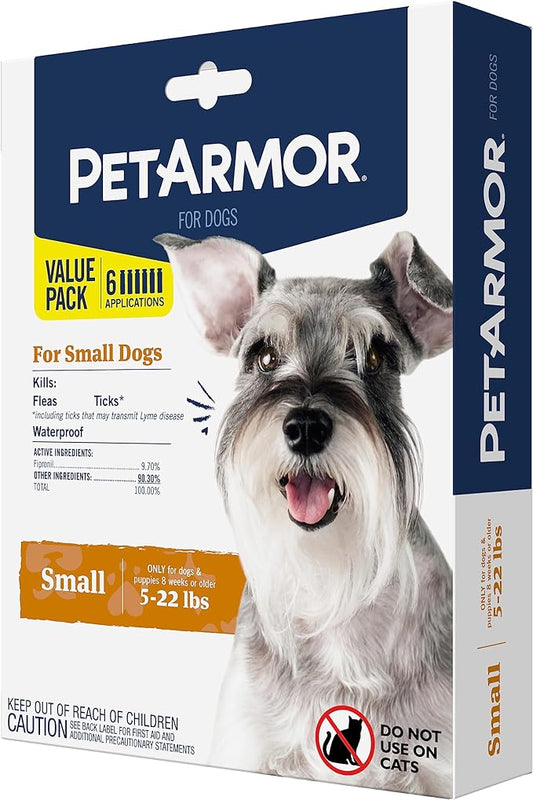 PetArmor for Dogs, Flea and Tick Treatment for Small Dogs (5-22 Pounds), Includes 6 Month Supply of Topical Flea Treatments
