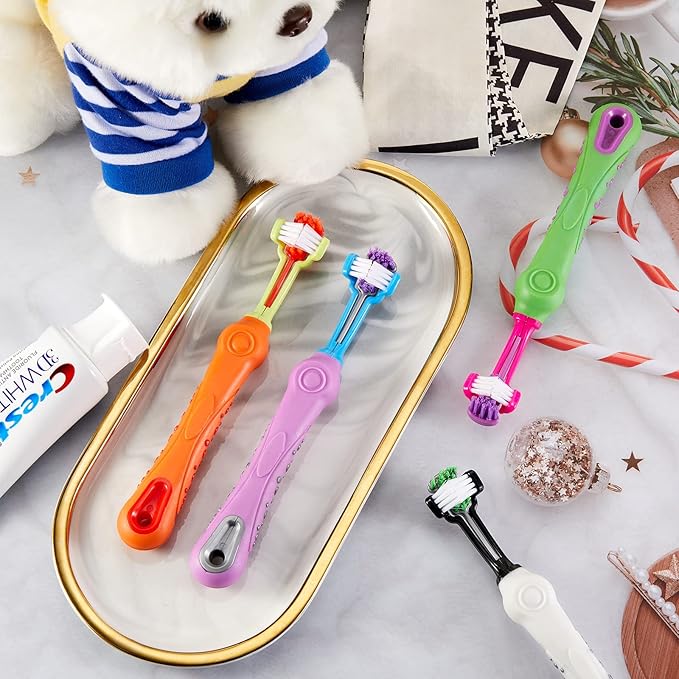 5 Pcs Three Sided Dog Toothbrush Dental Oral Care PET Dog Tooth Brush Dog Tooth Brushing Kit for Puppy Cat Cleaning Mouth Teeth Removing Bad Breath Tartar, 5 Colors