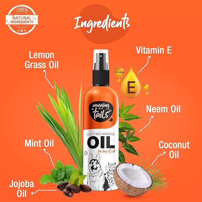 Wagging Tails 6-in-1 Soothing Oil 6.76 fl oz for Dogs | All natural ingredients Coconut Oil and Vitamin E help control hair fall & improve Coat Shine and Softness
