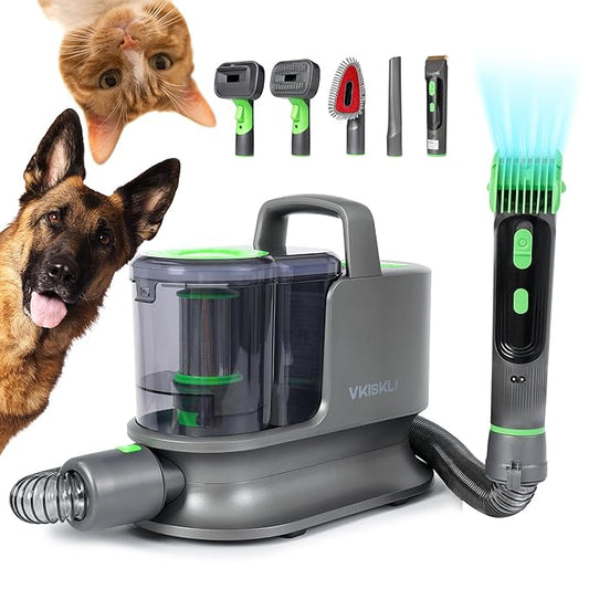 Vkiskli Pet Clipper Grooming & Pet Grooming Vacuum Kit,Low Noise Technology Picks Up 99% Pet Hair,4 in 1 Proven Grooming Tools,1.2L Capacity Pet Hair Dust Cup (with Clipper)