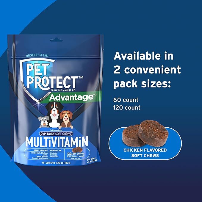 Pet Protect from The Makers of Advantage Vet-Formulated Daily Multivitamin for Dogs | 120 Chews with Vitamins