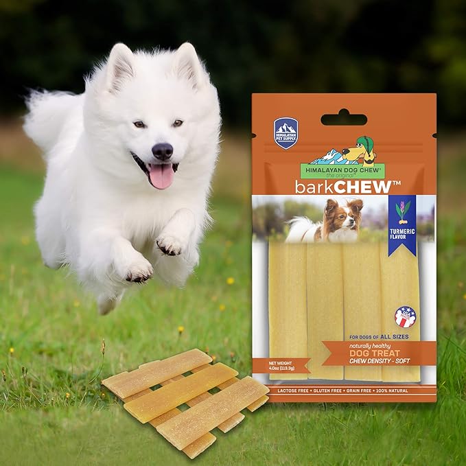 Himalayan Dog Chew Yak Cheese Dog Chews, 100% Natural, Long Lasting, Gluten Free, Healthy & Safe Dog Treats, Lactose & Grain Free, Protein Rich, Medium, Turmeric, 6 Chews per Pouch 3.3 oz