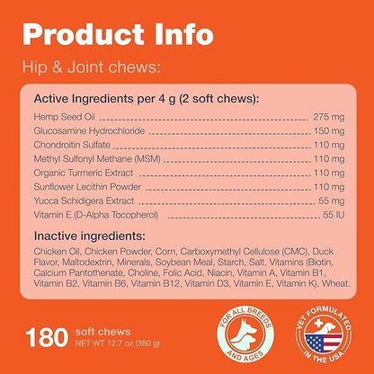 Glucosamine for Dogs - Hip and Joint Supplement Dogs - Glucosamine Chondroitin Dog Chews with MSM - Dog Hip and Joint Supplement - Hemp Hip and Joint Chews for Dogs - Mobility, Skin & Coat Health