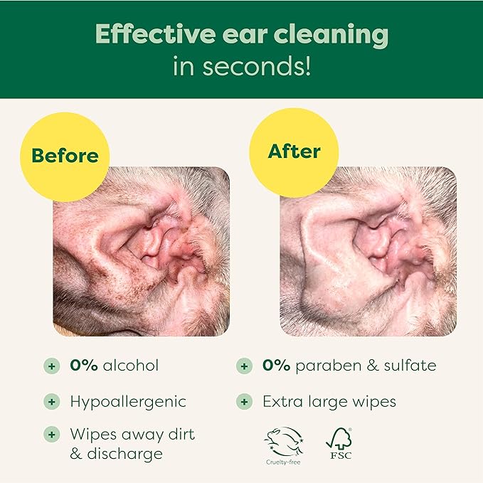 Earth Rated Dog Ear Wipes, Hypoallergenic and Plant Based Ear Wipes for Dogs to Remove Dirt and Wax Build up, Oatmeal Scent, 60 Count