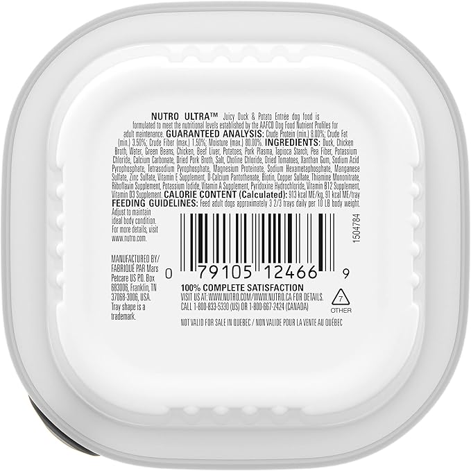 NUTRO ULTRA Grain Free Adult Soft Wet Dog Food Filets in Gravy Juicy Duck & Potato Entrée With Green Beans, 3.5 oz. Trays, Pack of 24