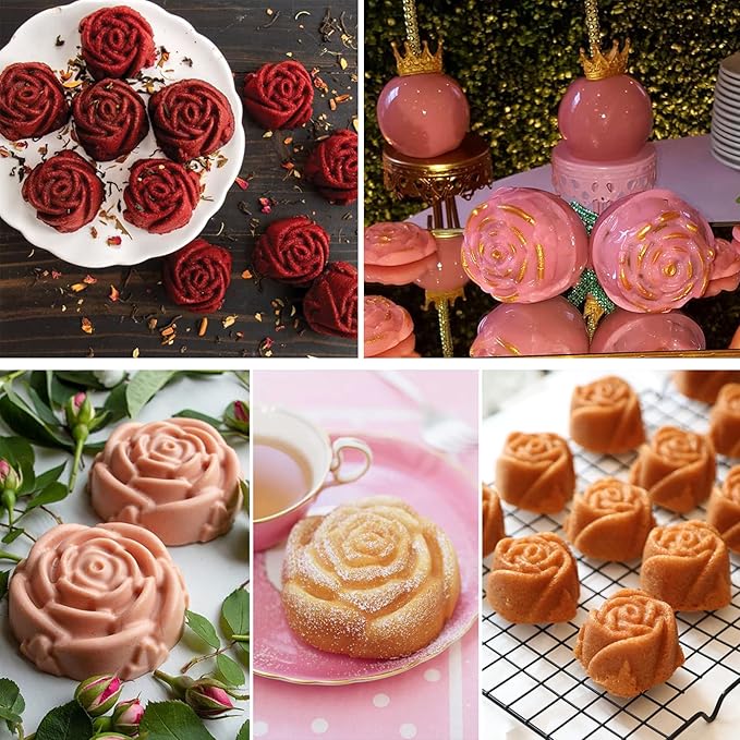 3PCS Jumbo Rose Flower Silicone Mold for Candy, Non-stick Silicone Flower Molds for Raspberry Cheesecake Roses, 6-Cavity Flower Silicone Molds for Rose Candy Apples