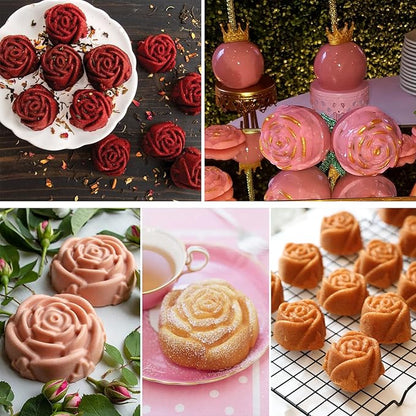 3PCS Jumbo Rose Flower Silicone Mold for Candy, Non-stick Silicone Flower Molds for Raspberry Cheesecake Roses, 6-Cavity Flower Silicone Molds for Rose Candy Apples