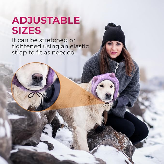 Adjustable Dog Noise Cancelling Ear Muffs Noise Protection - No Flap Ear Wraps for Dogs - Snoods Dog Headband Ear Covers for Anxiety Relief, Thunderstorms, Fireworks & Grooming (Purple, Small)