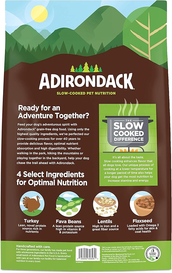 Adirondack Dog Food Made in USA [Limited Ingredient Grain Free Dog Food], All Life Stages Dry Dog Food, Turkey and Lentils Recipe, 12 lb. Bag