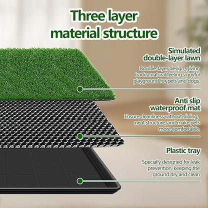 35 x 24In Dog Grass Pad with Tray Pet Potty Fake Grass Training Mat Artificial Grass for Dogs with tray on Indoor and Outdoor