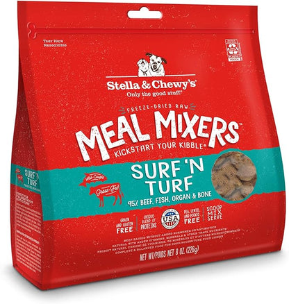 Stella & Chewy's Freeze Dried Raw Surf & Turf Meal Mixer – Dog Food Topper for Small & Large Breeds – Grain Free, Protein Rich Recipe – 8 oz Bag
