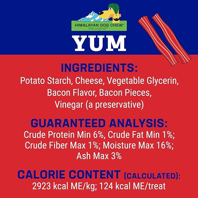 Himalayan Dog Chew Yak Cheese Dog Chews, 100% Natural, Long Lasting, Gluten Free, Healthy & Safe Dog Treats, Lactose & Grain Free, Protein Rich, For All Breeds, Medium, Bacon Flavor, 4.5 oz