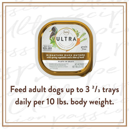 NUTRO ULTRA Grain Free Adult Soft Wet Dog Food Filets in Gravy Signature Duck Entrée With Spring Vegetables and a Hint of Basil, 3.5 oz. Trays, Pack of 24