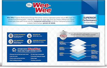 Four Paws Wee-Wee Superior Performance X-Large Pee Pads for Dogs - Puppy & Dog Pads for Potty Training - Dog Supplies for Housebreaking - 28" x 34" (150 Count)