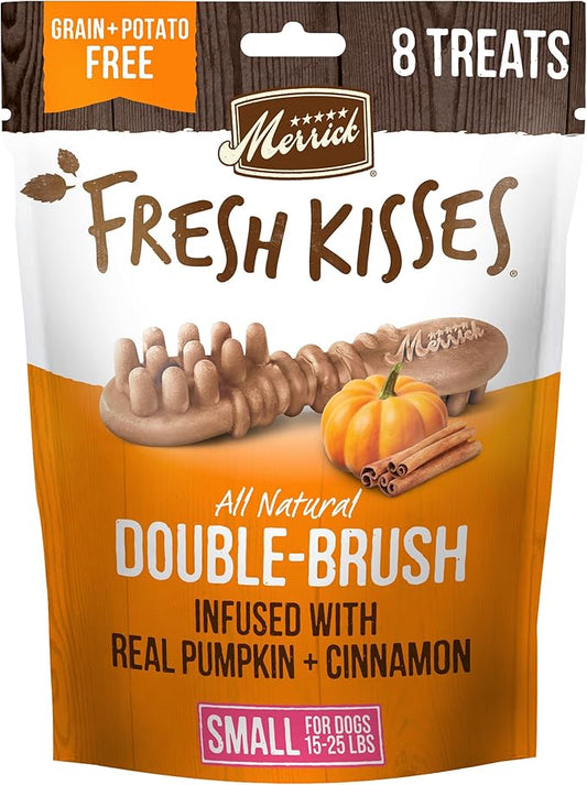 Merrick Fresh Kisses Natural Dental Chews, Treats Infused with Pumpkin and Cinnamon for Small Dogs 15-25 Lbs - 4.8 oz. Pouch