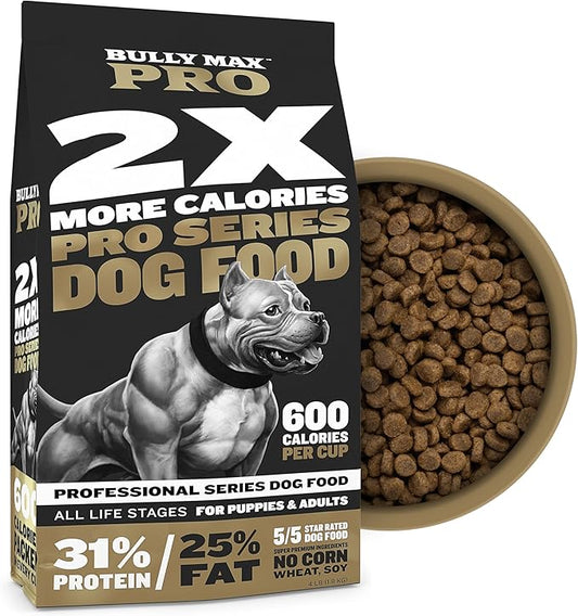 Bully Max Pro 2X High Calorie & High Protein Dry Dog Food for Puppy and Adult Dogs - Healthy Weight Gain & Muscle Building Support for Small & Large Breeds - Slow-Cooked, 600 Calories/Cup, 16 lbs