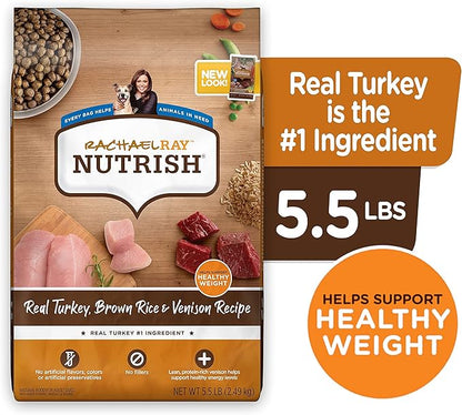 Rachael Ray Nutrish Dry Dog Food, Turkey, Brown Rice & Venison Recipe for Weight Management, 5.5 Pound Bag